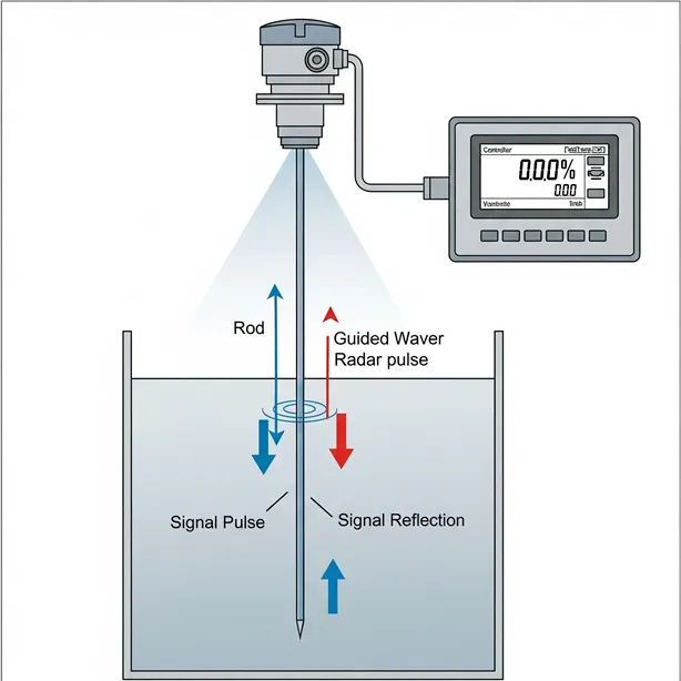 img/level-transmitter-intro/guided-wave-radar-level-transmitter-tank-diagram.webp